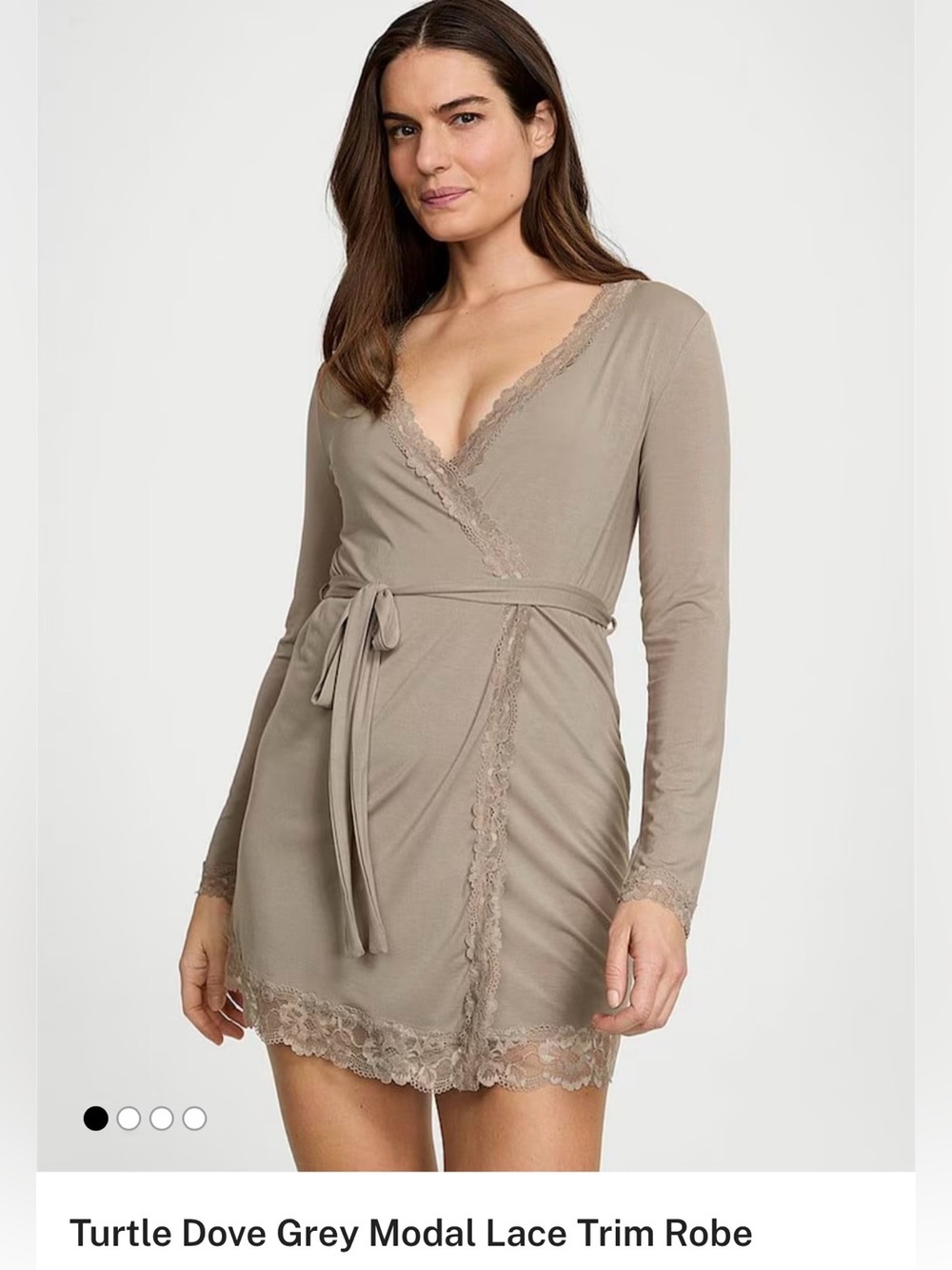 Victoria Secret Turtle Dove Grey Modal Lace Trim Robe
